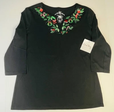 NUEVO CON ETIQUETAS Coral Bay Adorno de Navidad Bastón de Caramelo Camisa S PS PM Bordado Top $30 Foto 1 de 2