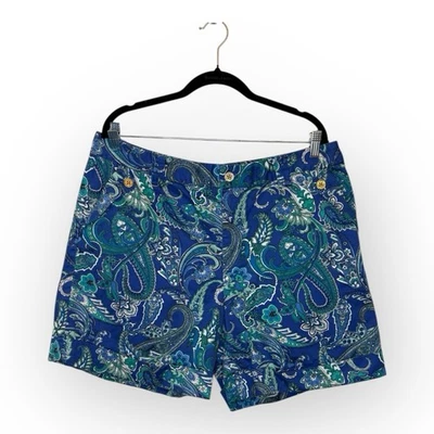 Lauren Ralph Lauren女式16码海滩度假装蓝色绿色佩斯利短裤 — 第 1/4 张图片