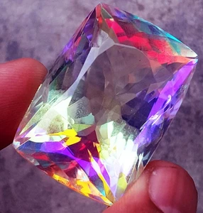 Certified Cushion Cut 65 To 70 Ct Mystic Quartz In Rainbow Color Loose Gemstone - Picture 1 of 8