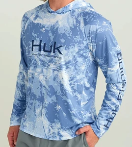 Huk Mossy Oak Pursuit Hoodie Men's Tech Shirt Stormwater Spindrift Large NWT - Picture 1 of 2