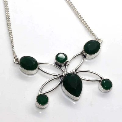 925 镀银超级交易绿玛瑙项链珠宝首饰尺寸 16 GW — 第 1/3 张图片