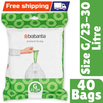 Brabantia PerfectFit Bin Liners Size G/23-30 Litre  Plastic Trash Bags Tie Tape - Image 1 of 4