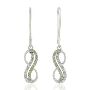 Peridot & White Topaz Infinity Earrings Sterling Silver Gemstone Dangle Earrings - Picture 1 of 6