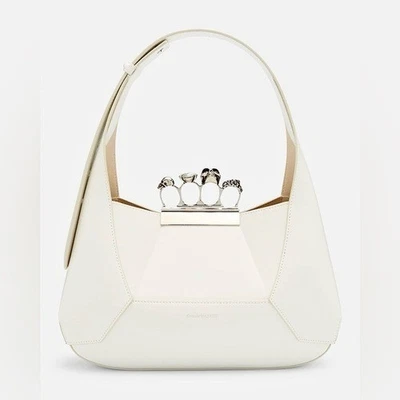 ALEXANDER MCQUEEN $2890 Marfil Blanco Hobo Nudillos Cuero Joyado Bolso de Hombro Foto 1 de 4