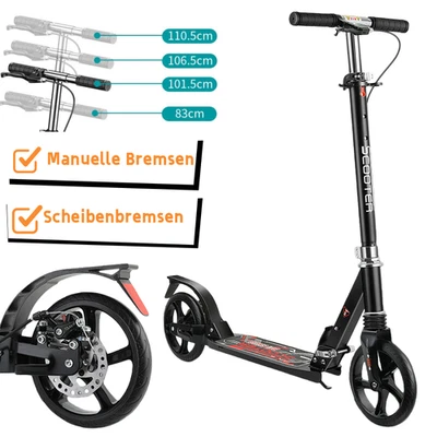 Scooter Tretroller Roller Cityroller Klappbarer Kickroller Erwachsene Handbremse - Bild 1 von 4