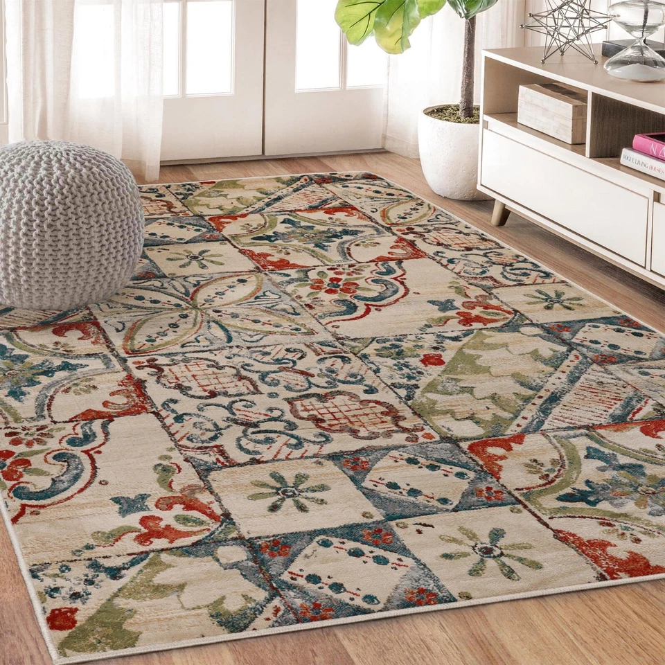 Vanessa Geometric Rustic Patchwork Floral Indoor Modern Area Rugs Or Runner Rug - Image 1 of 1