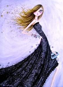 Papyrus Bella Pilar Girl in Black Glitter Dress Birthday Greeting Card