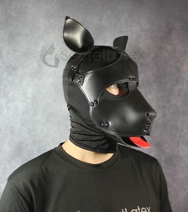 HUNDESKE KUNSTLEDERRIEMEN AUF WELPE VOLLKOPFHAUBE SCHWARZ HAUSTIER SPIELEN FETISCH KNICK - Bild 1 von 7