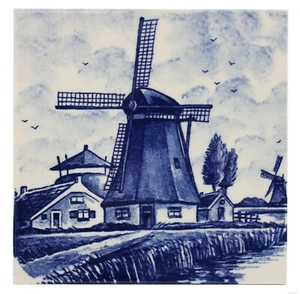 Blaue Delfter Vintage Keramikfliese seltene Reproduktion Majolika Niederlande Holland - Bild 1 von 1