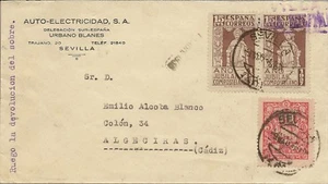 HISTORIA POSTAL -Andalucia Carta SEVILLA-Algeciras 1938 Bonito franqueo NL753 - Foto 1 di 2