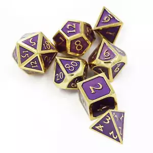 Purple & Gold Embossed Metal Dice Set for Dungeons & Dragons - Picture 1 of 2