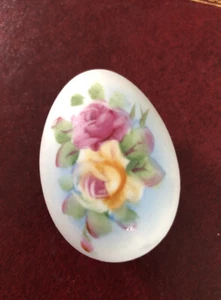 Japan Porcelain Egg Tricket Box Hand Painted roses - Picture 1 of 8