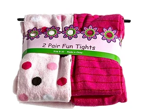 New 2 Pairs Pink Kohls Polka Dot & Stripe Tights Size 8-9-10 NIP NWT - Picture 1 of 1