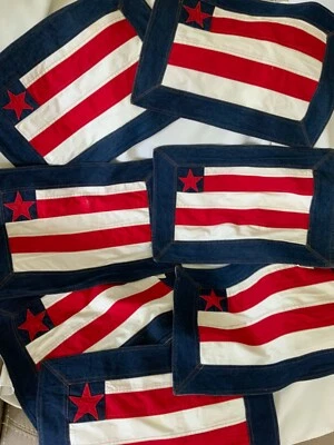 7 Patriotic Flag Denim Placemats Preowned Washed July 4th Americana - Image 1 of 4