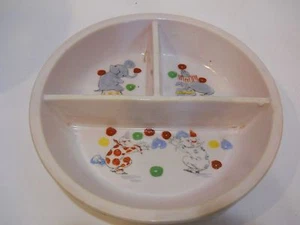 Divided Porcelain Baby Child Feeding Dish VINTAGE G.W. CO. Circus theme Clowns - Picture 1 of 10