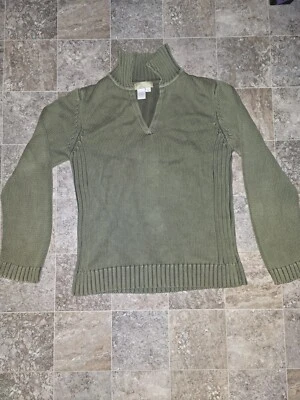 Suéter para mujer The Territory Ahead verde bosque algodón cuello en V talla M acanalado #918 Foto 1 de 4