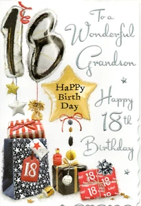 GRANDSON 18th BIRTHDAY CARD AGE 18 ~ QUALITY CARD ~ MODERN DESIGN LOVELY VERSE - Picture 1 of 2