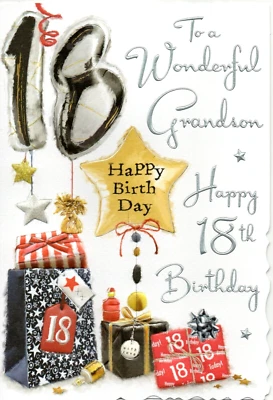 JONNY JAVELIN GRANDSON 18th BIRTHDAY CARD AGE 18 ~ QUALITY CARD ~ MODERN DESIGN LOVELY VERSE