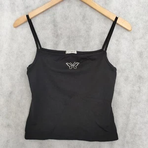 Y2K Vintage Topshop Butterfly Tank Cami Top UK 12 Diamante Black Stretchy Goth - Picture 1 of 7