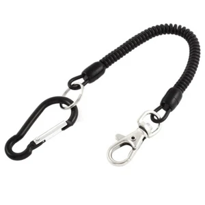 Black Spiral Fishing Lanyard- Retractable Spring Keychain Rope with Carabiner - Picture 1 of 6