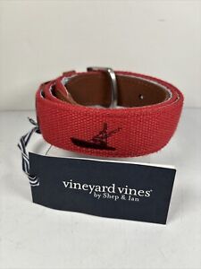 Vineyard Vines Men's Canvas Club Belt SZ 32 Red USA Boat Nautical $68 New NWT