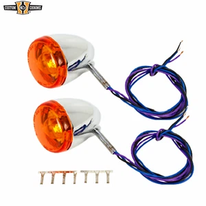 Chrome Deuce Style Amber Lens Turn Signals 12V Fit For Harley-Davidson 1977-2007 - Picture 1 of 2