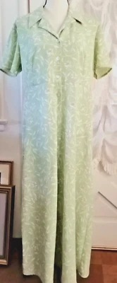 Jaclyn Smith Vintage Green White Floral Shirt Dress sz 14 Short Sleeve - Image 1 of 2
