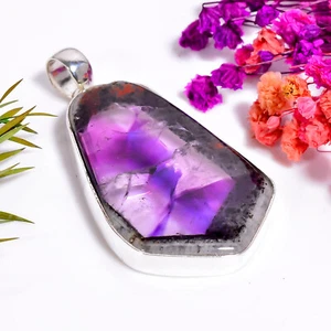 Trapiche Amethyst Edelstein Handmade Jewelry.925 Silber Anhänger 2.1 " MR-10052 - Bild 1 von 6