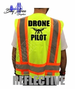 GILET DRONE PILOTA HI-VISIBILITÀ RIFLETTENTE DI SICUREZZA 2" STRISCE CLASSE-2 GIALLO NUOVO - Foto 1 di 3