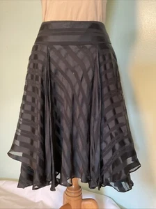 DKNY City 100% Silk Skirt Layered Black Stripe Knee Length Womens Size 6 - Picture 1 of 14