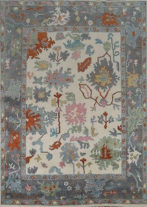 Bohemian Oushak Indischer Vorleger Handgeknüpft Wolle 8x10 Fuß Elfenbein - Bild 1 von 20