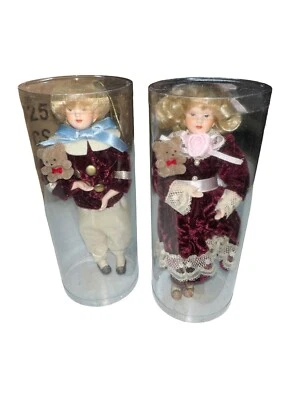 Victorian Christmas Ornament Dolls Porcelain Boy, And Girl Pair - Image 1 of 4