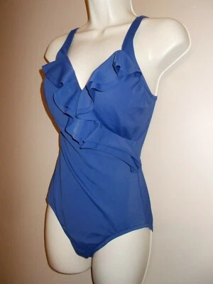 Traje de baño INC para mujer talla 6 azul liso de una pieza con volantes almohadillas suaves para copa ajuste correa Foto 1 de 4