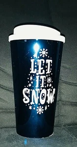 New!! HOLIDAY Blue Shiny "LET IT SNOW" Tumbler MUG sz 16 oz - Picture 1 of 3