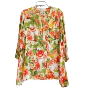 Jones New York Sport Linen Womens Top Size XL Floral Button Tunic Long Sleeves - Picture 1 of 9