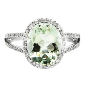 14K WEISSGOLD PAVE DIAMANT GRÜNER AMETHYST COCKTAIL VERLOBUNGSRING HALO - Bild 1 von 2