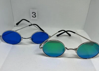 Gafas de sol retro redondas espejadas - Lentes azules y verdes - Marco de metal Steampunk Foto 1 de 4