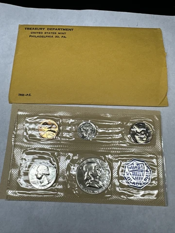 1955 Proof Set Flat Pack in U.S.  90% Silver U.S. Coins Very Nice Set Cover