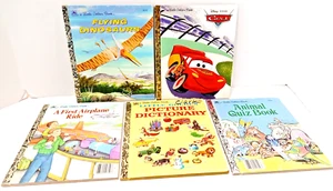 Lot of 5 Vintage Little Golden Books Airplane Pixar Cars Animal Quiz Dinosaurs - Picture 1 of 13