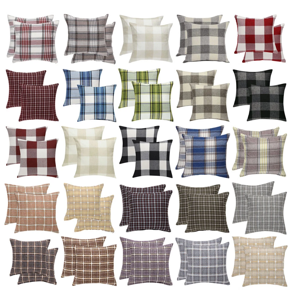 Buffalo Check Plaid Throw Pillow Case Cushion Cover Farmhouse Decoration Linen - Image 1 of 4
