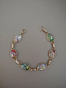 Vintage bracelet Italian millefiori art glass beads multi color green red white - Picture 1 of 6