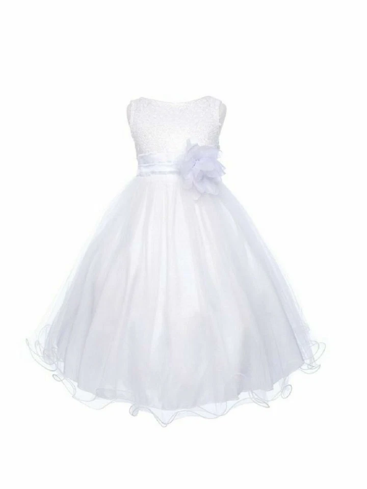 KIDS DREAM SEQUIN MESH FLOWER GIRL DRESS, WHITE, 5-6 *DM - Image 1 of 1