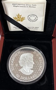2023 $50 5 oz Proof Canadian Silver Maple Leaves In Motion Coin (Box, CoA) - Picture 1 of 5