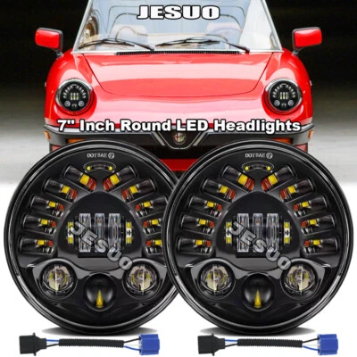 Pair 7" Inch Round LED Headlights For Alfa Romeo Spider 1988-1994 Plymouth - Image 1 of 4