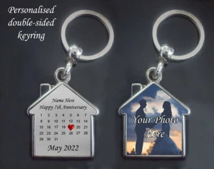 Personalised Happy 7th Anniversary Photo House Keyring Husband & Wife Gift H50 - Picture 1 of 1