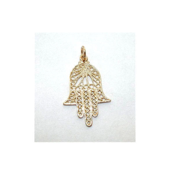 14K Gold großer filigraner Hamsa Hand Charm Anhänger Fatima - Bild 1 von 1
