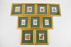 Set Of Nine Miniature, Silk Kensitas Flower Gold Framed Pictures 