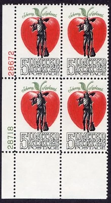 Scott #1317 Johnny Appleseed 5¢ Plate Block of 4 Stamps - MNH - Image 1 of 2