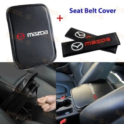 Almohadilla de cojín con reposabrazos central bordado para automóvil con juego de funda de cinturón de seguridad para MAZDA Foto 1 de 4