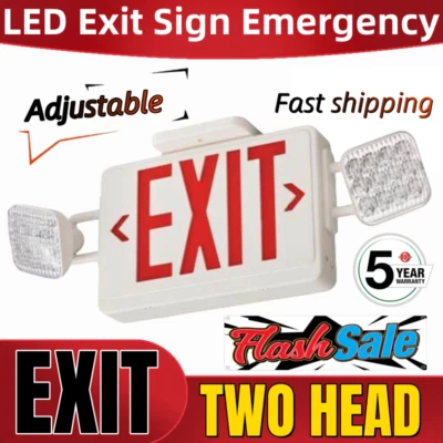 WYZM LED Exit Sign Emergency Combo Light with Adjustable Two Head Battery Backup UL